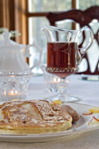 Clamber Hill's award winning Pear Almond Pancakes topped off with local Maple Syrup