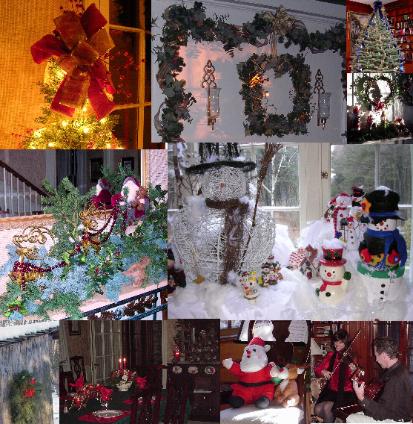 Collage of pictures with the Inn at Clamber Hill decked out for the holidays